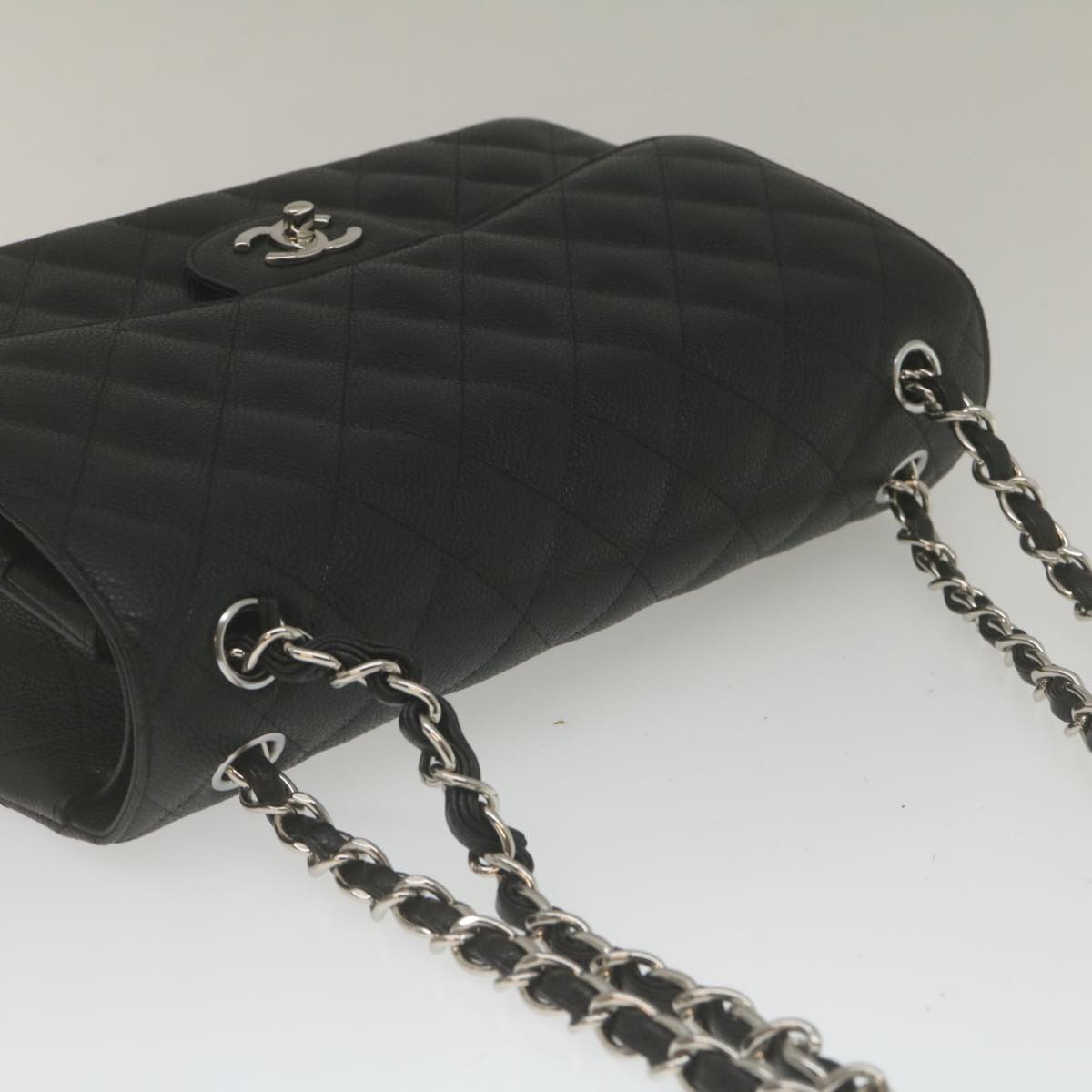 CHANEL Caviar Skin Chain Double Flap Big Matelasse ShoulderBag Black  29507A