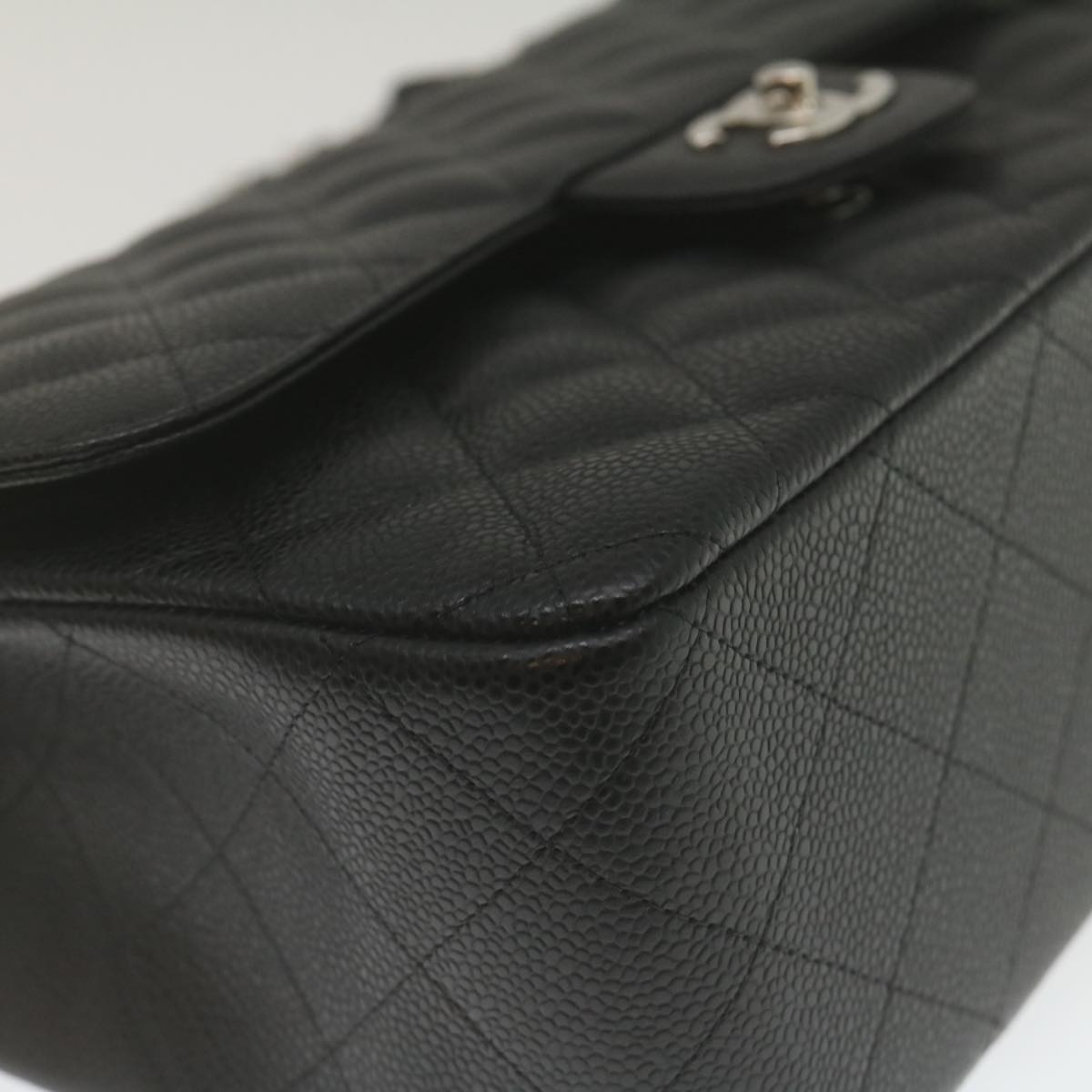 CHANEL Caviar Skin Chain Double Flap Big Matelasse ShoulderBag Black  29507A