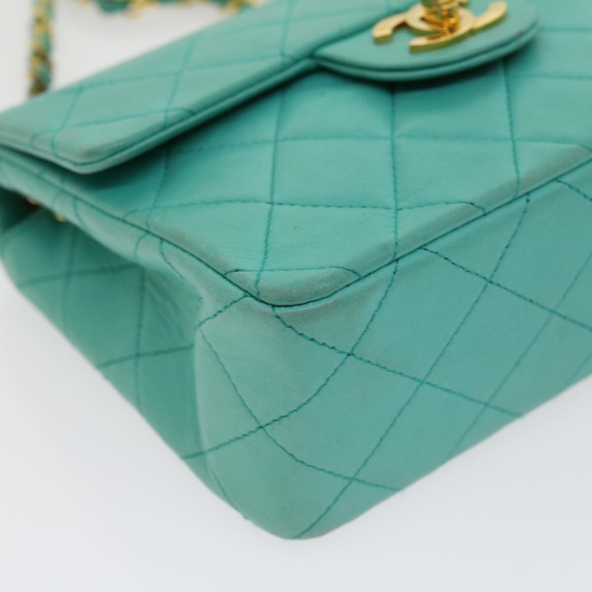 CHANEL Mini Matelasse Flap Chain Shoulder Bag Lamb Skin Light Blue  29527A
