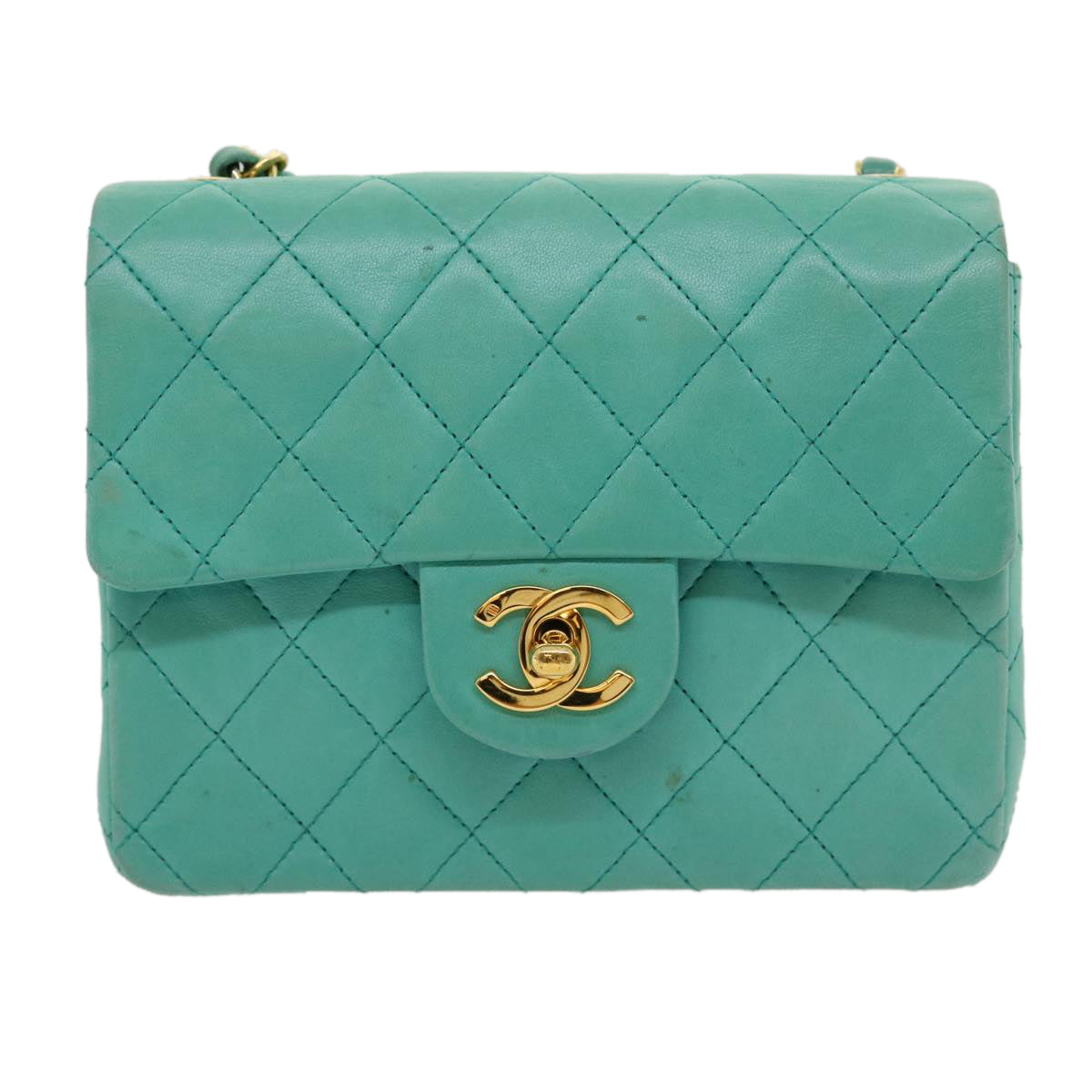 CHANEL Mini Matelasse Flap Chain Shoulder Bag Lamb Skin Light Blue  29527A