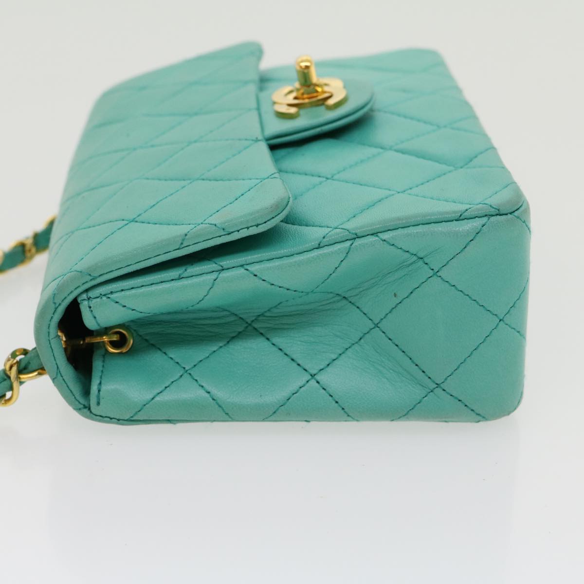 CHANEL Mini Matelasse Flap Chain Shoulder Bag Lamb Skin Light Blue  29527A