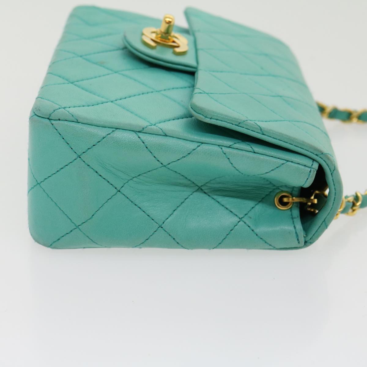 CHANEL Mini Matelasse Flap Chain Shoulder Bag Lamb Skin Light Blue  29527A