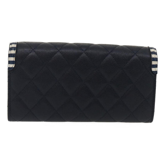 Luxury Chanel Matelasse Cruise Line Long Wallet Caviar Skin Navy CC  29542A