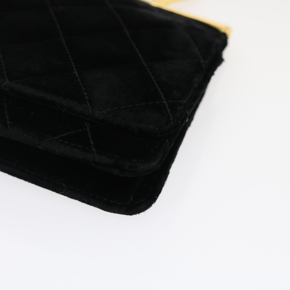 CHANEL Turn Lock Flap Matelasse Hand Bag velvet Black Gold CC  29565A