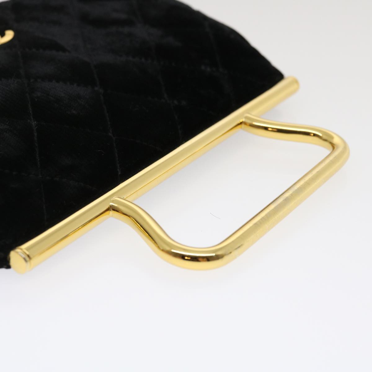 CHANEL Turn Lock Flap Matelasse Hand Bag velvet Black Gold CC  29565A