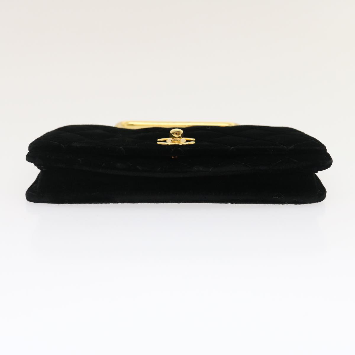 CHANEL Turn Lock Flap Matelasse Hand Bag velvet Black Gold CC  29565A