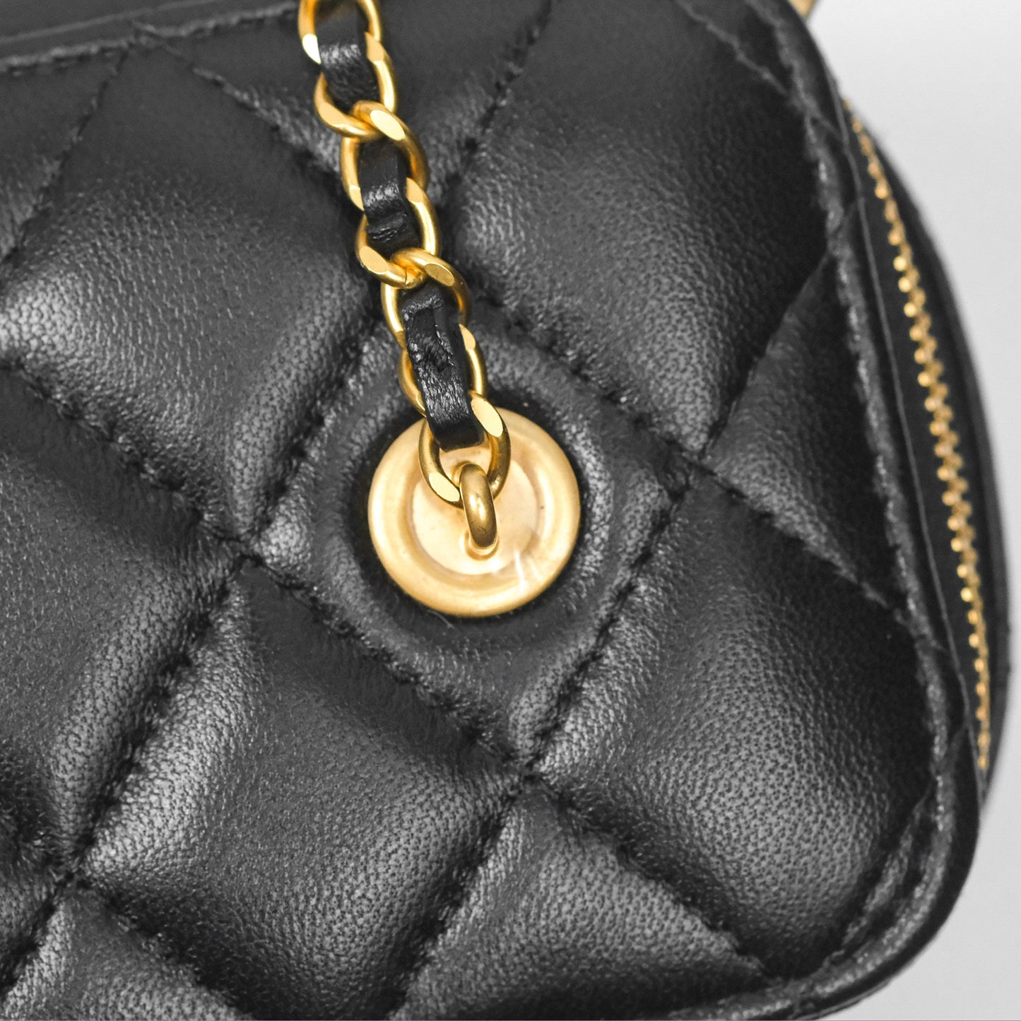 Chanel Vanity with COCO Heart Chain Black Lambskin Aged Gold Hardware