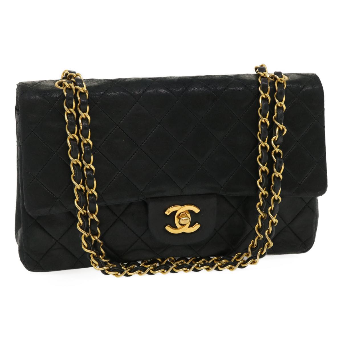 CHANEL Classic Matelasse 25 Chain Flap Shoulder Bag Lamb Skin Black  29592A