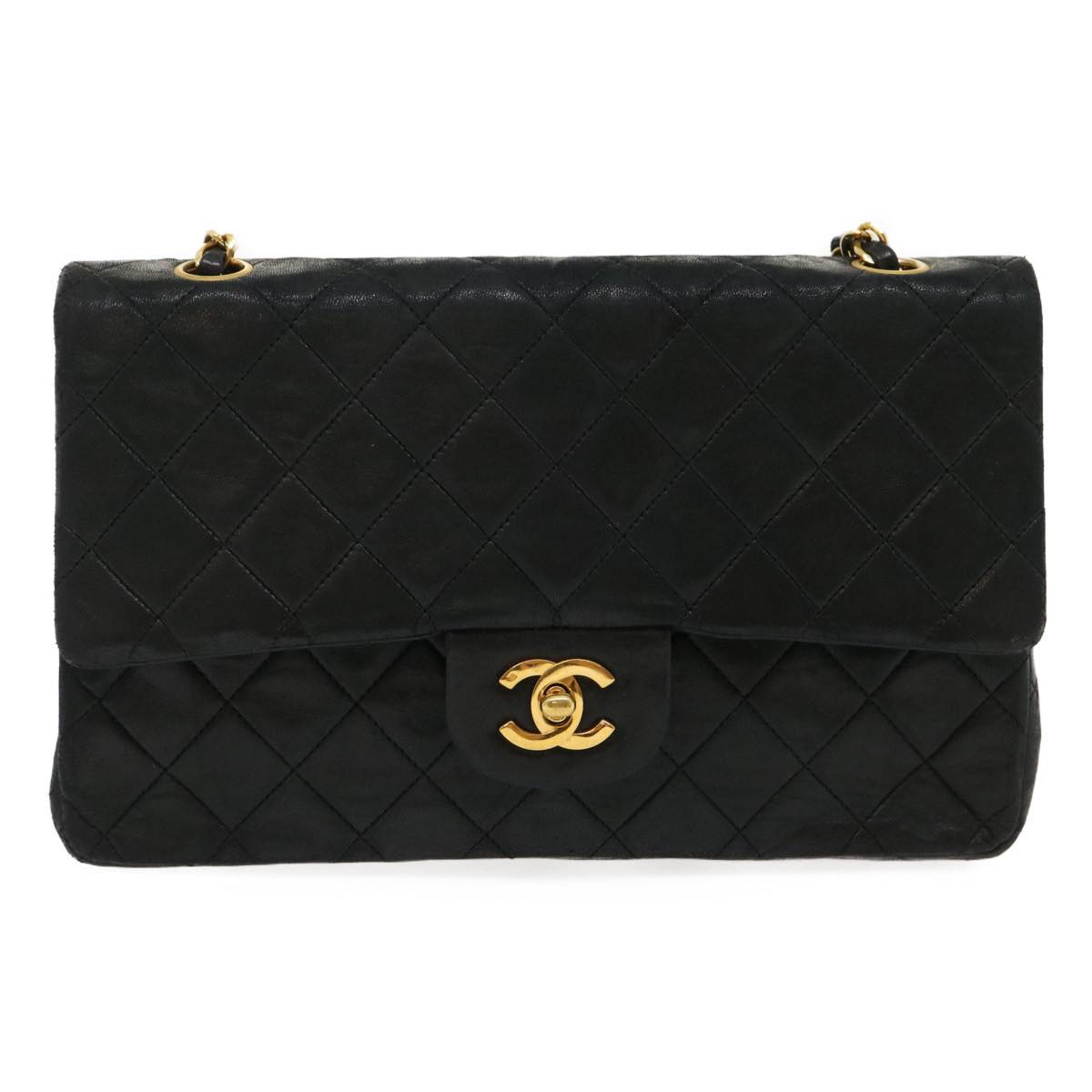 CHANEL Classic Matelasse 25 Chain Flap Shoulder Bag Lamb Skin Black  29592A