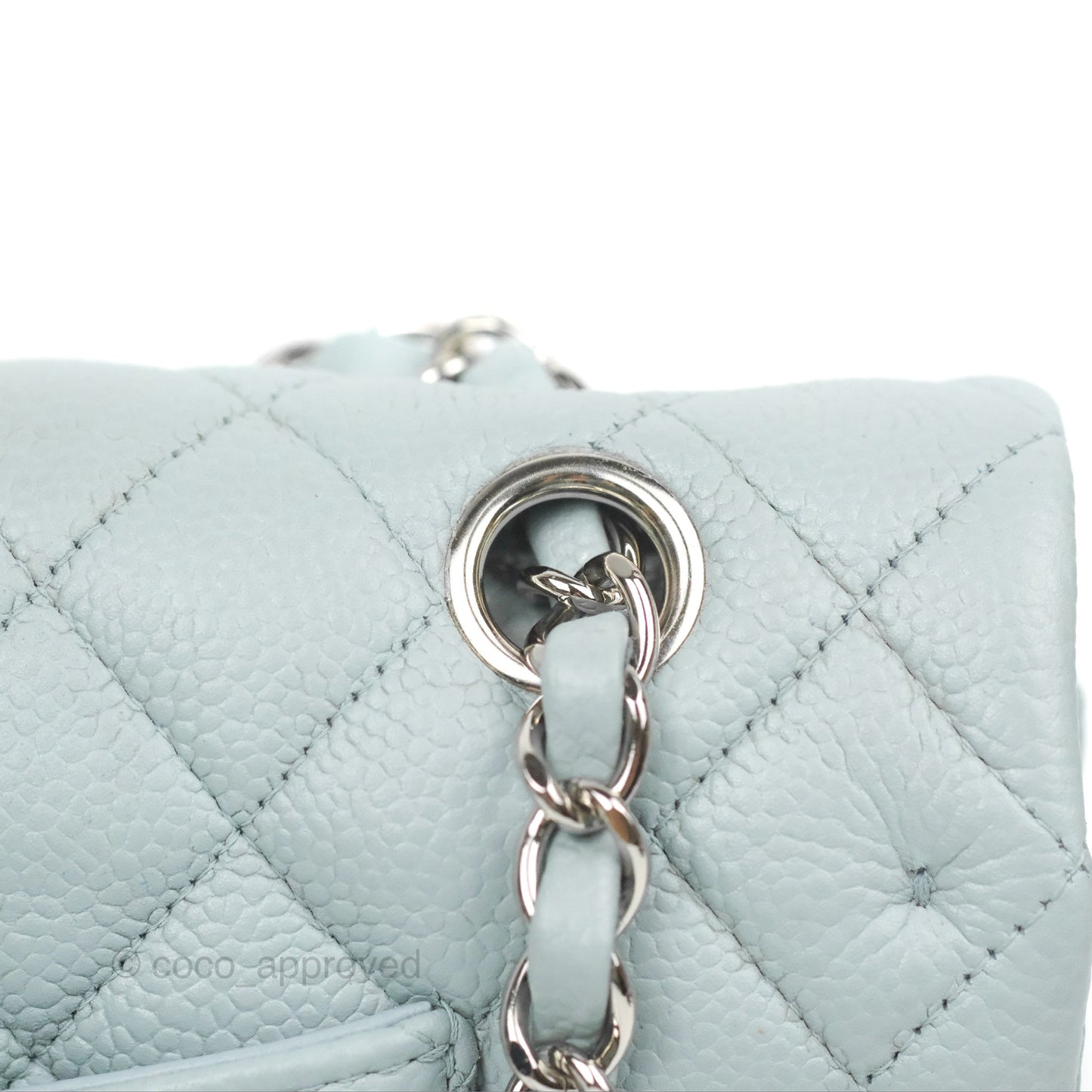 Chanel Classic M/L Medium Flap Quilted Light Grey Blue Caviar Silver Hardware