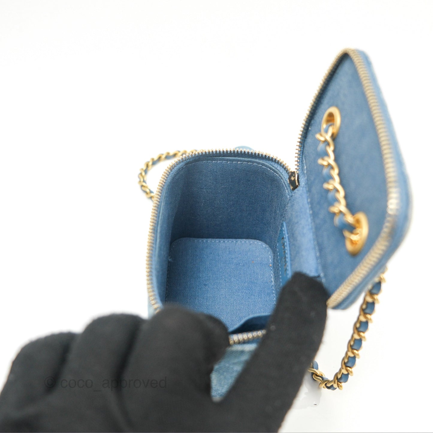 Chanel Mini Pearl Crush Vanity With Chain Denim Aged Gold Hardware