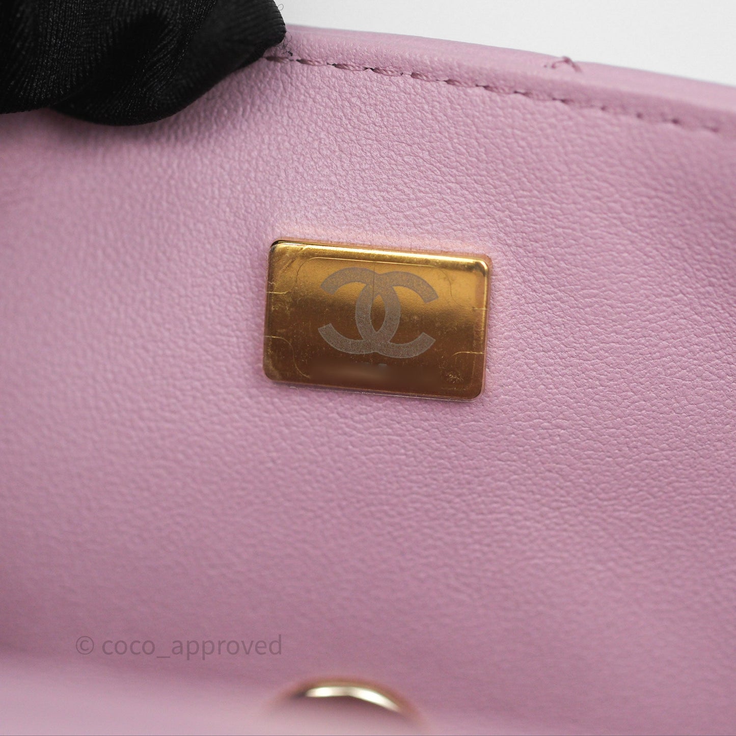 Chanel Logo Top Handle Mini Rectangular Flap Bag Pink Lambskin Gold Hardware