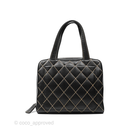 Chanel Vintage Wild Stitch Tote Bag Lambskin Black