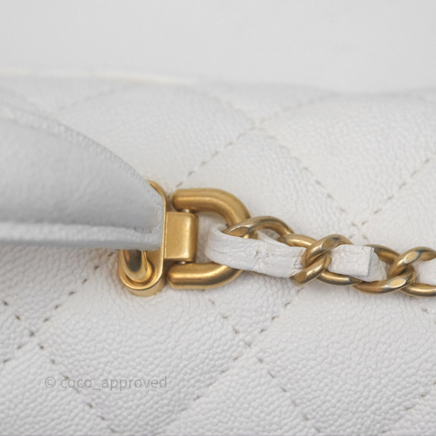 Chanel Top Handle Mini Rectangular Flap Bag Ivory White Caviar Aged Gold Hardware
