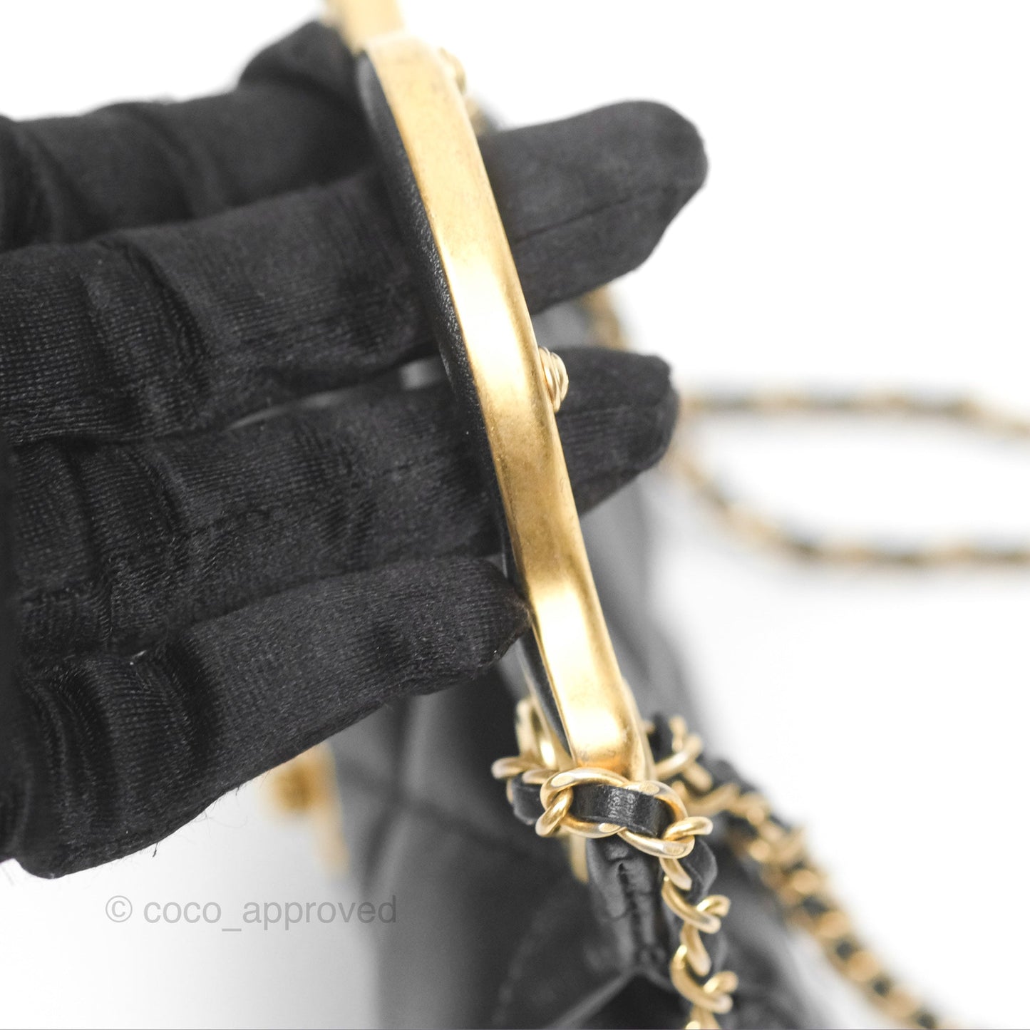 Chanel Lady Handle Flap Card Holder With Chain Black Calfskin Gold Hardware