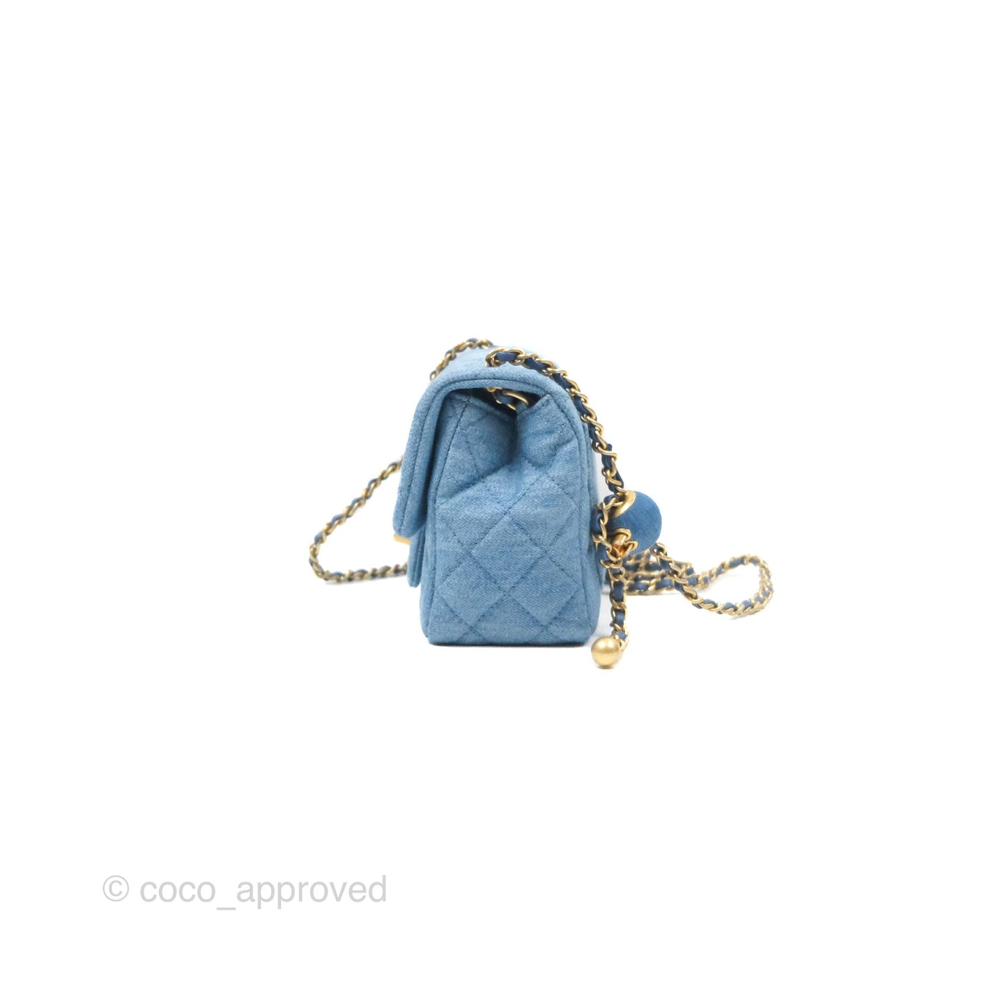 Chanel Mini Square Pearl Crush Quilted Denim Aged Gold Hardware