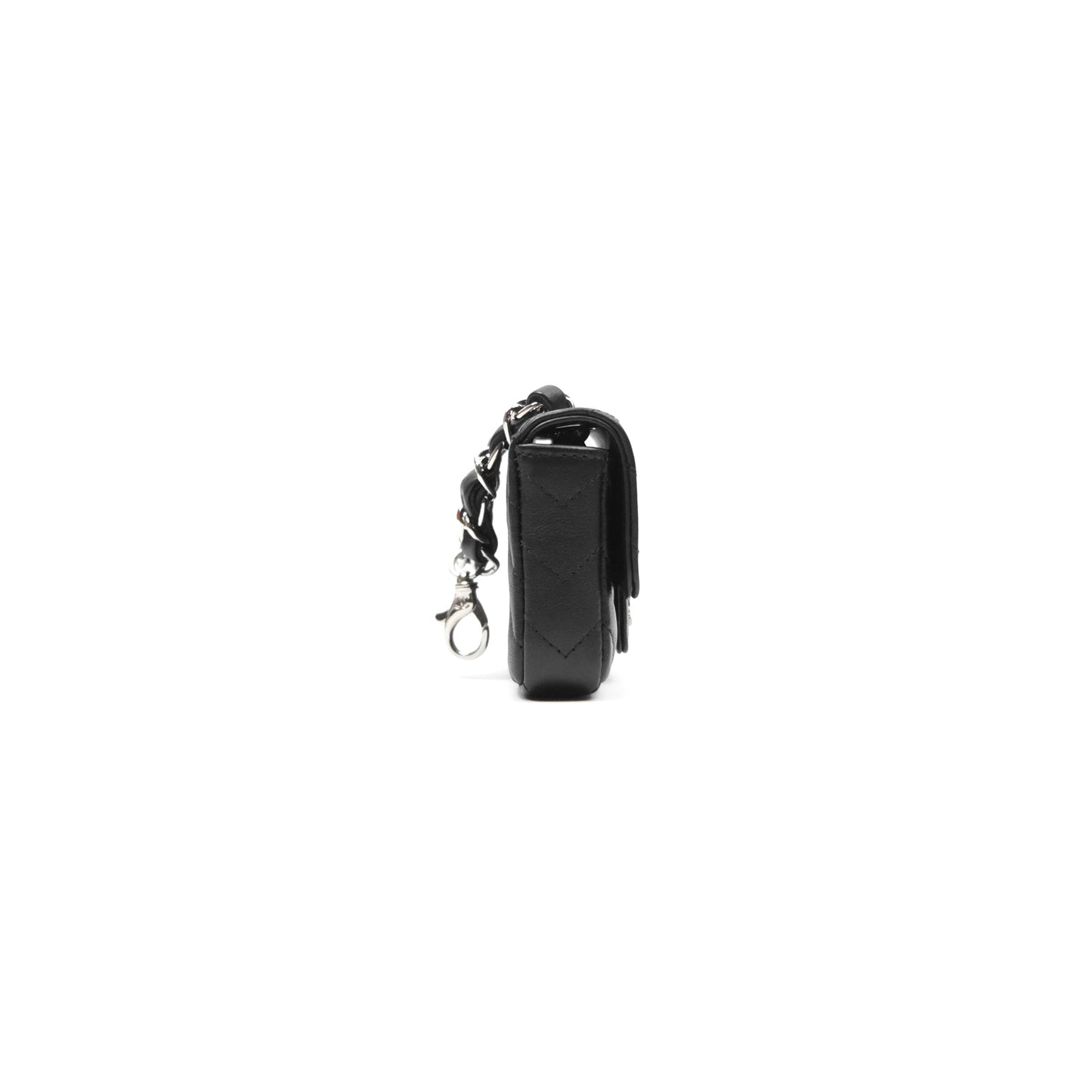 Chanel Mini Card Holder Chain Belt Bag Chevron Black Calfskin Silver Hardware