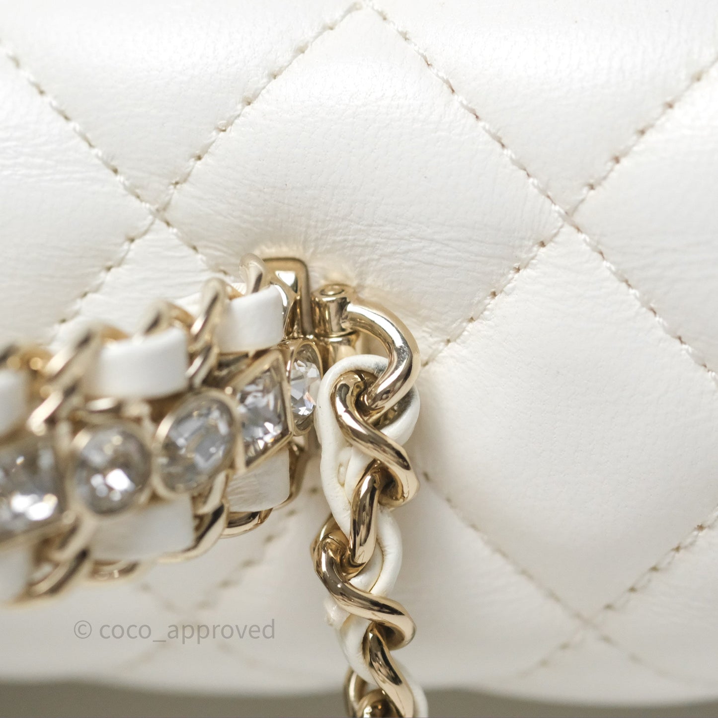 Chanel Crystals Top Handle Mini Rectangular Flap Bag White Lambskin Gold Hardware