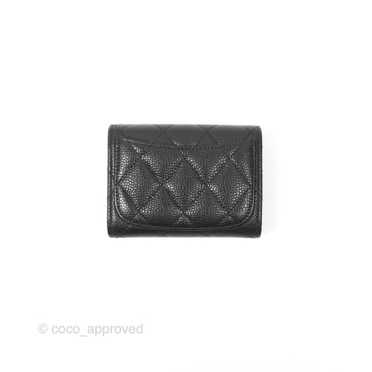 Chanel Caviar Quilted Flap Card Holder Black Gold Hardware