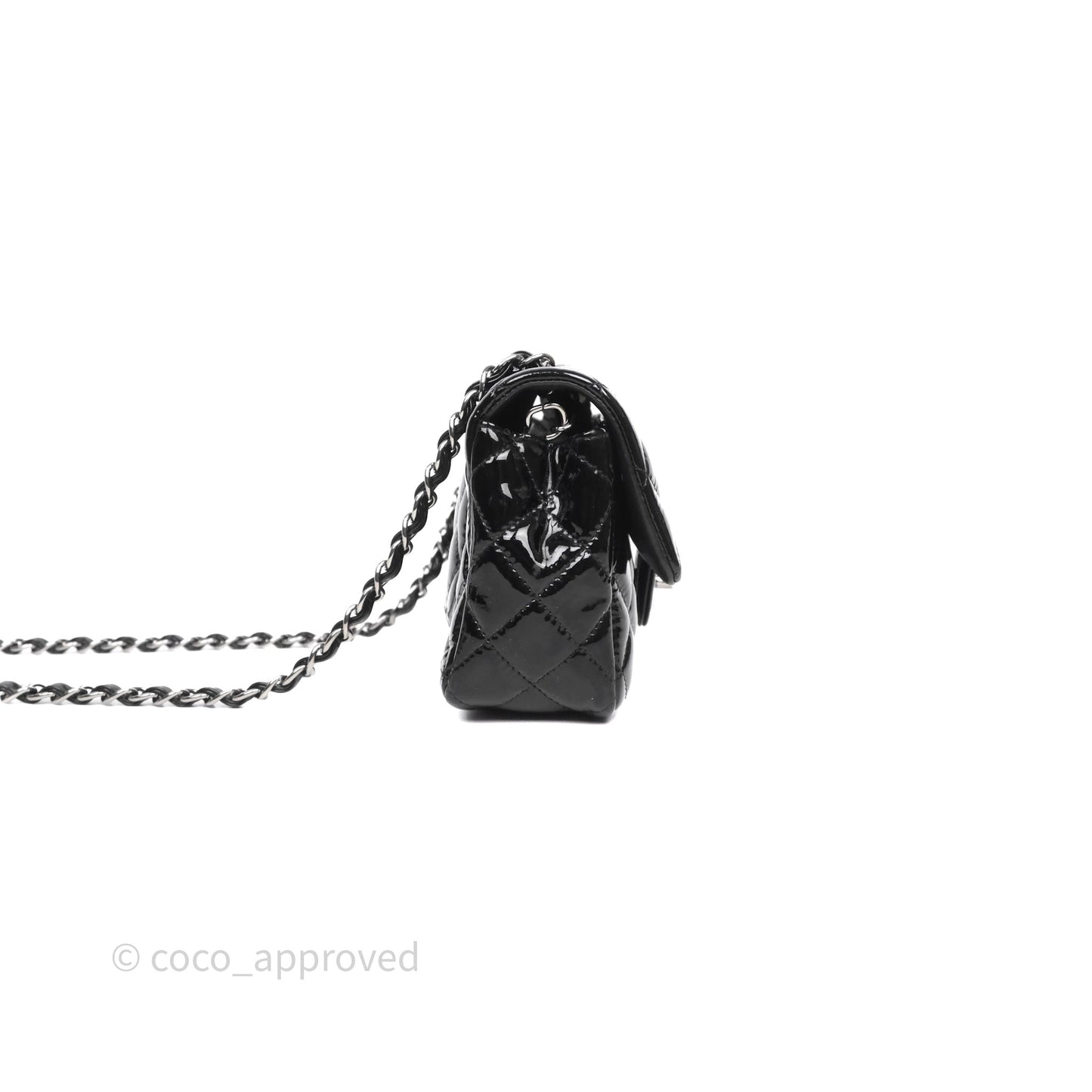 Chanel Quilted Mini Rectangular Flap Black Patent Silver Hardware