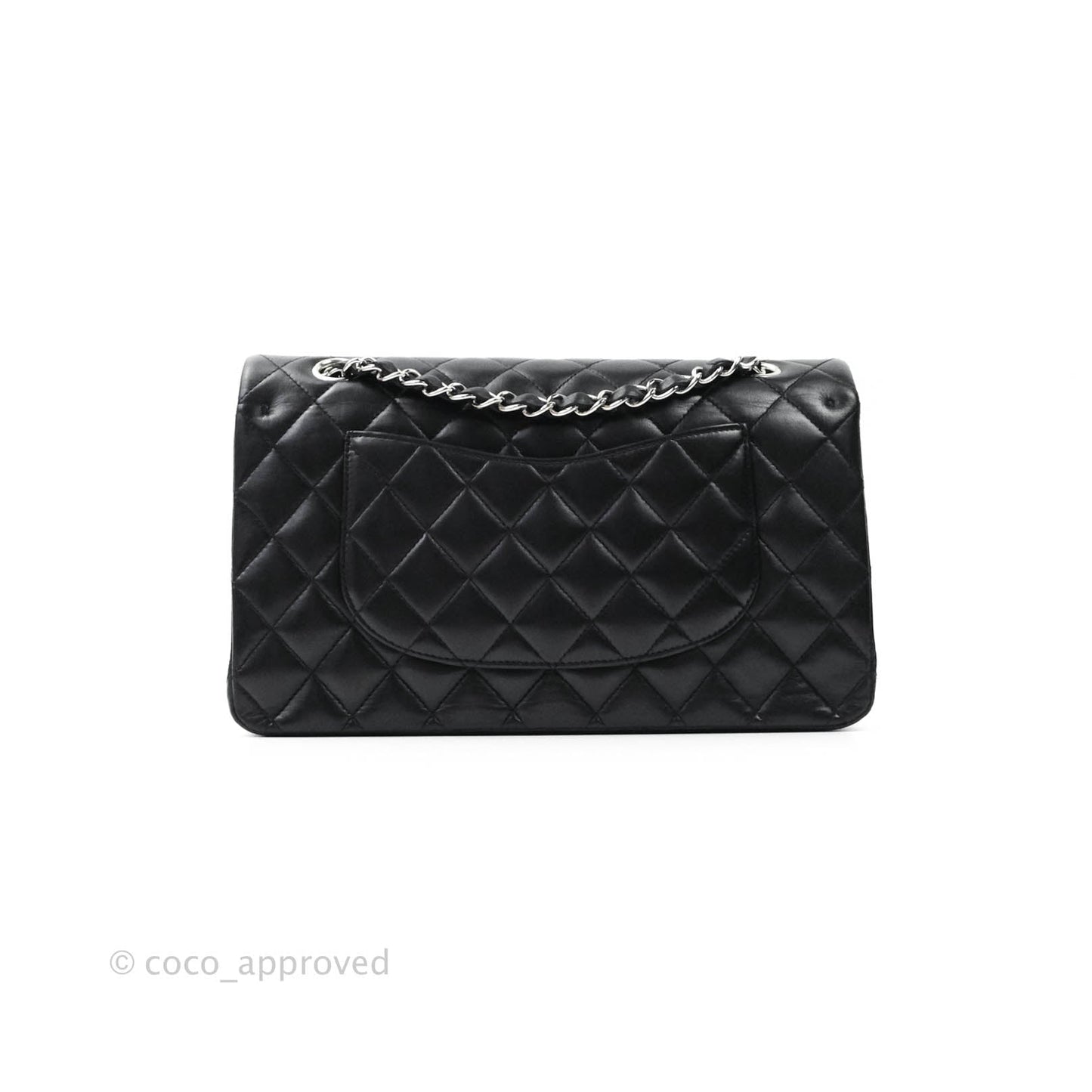 Chanel Classic M/L Medium Double Flap Black Lambskin Silver Hardware