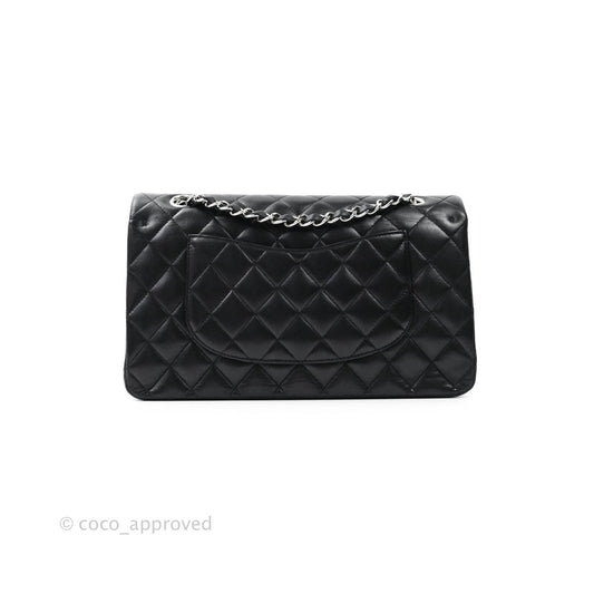 Chanel Classic M/L Medium Double Flap Black Lambskin Silver Hardware