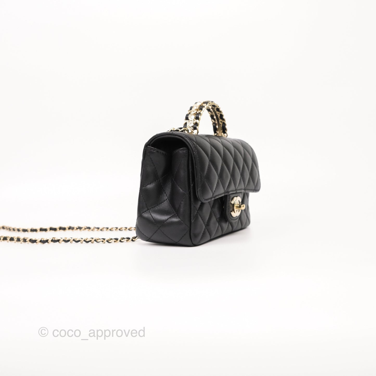 Chanel Crystals Top Handle Mini Rectangular Flap Bag Black Lambskin Gold Hardware 23A