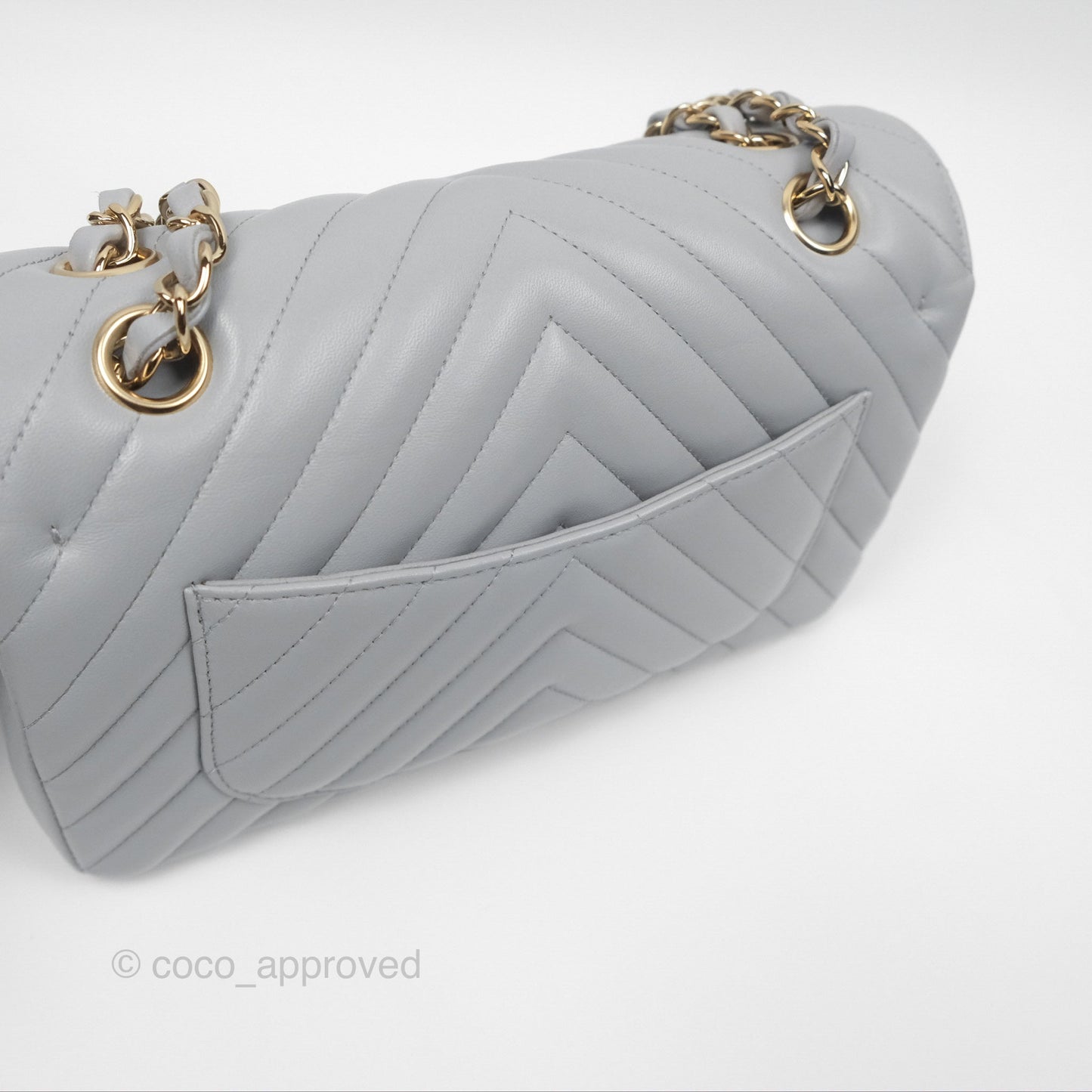 Chanel Small Classic Chevron Flap Grey Lambskin Gold Hardware