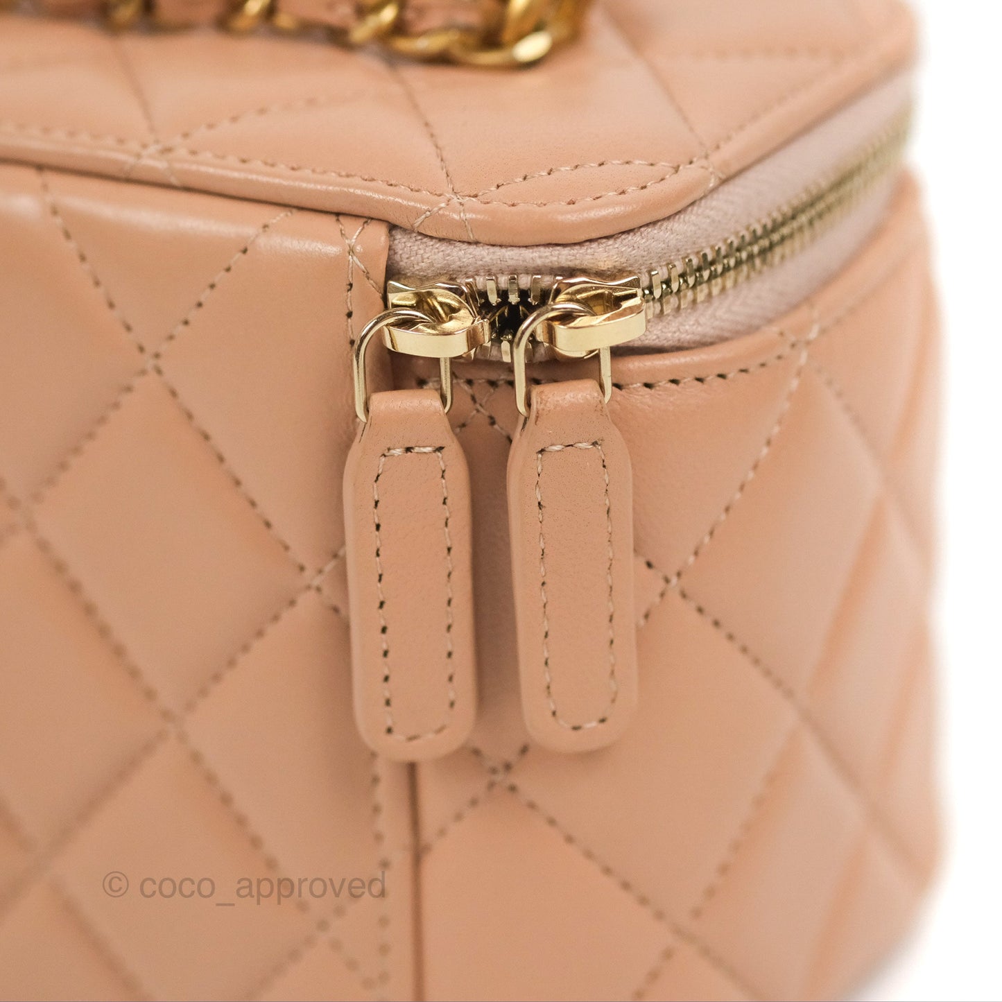 Chanel Vanity Rectangular Top Handle Beige Lambskin Gold Hardware