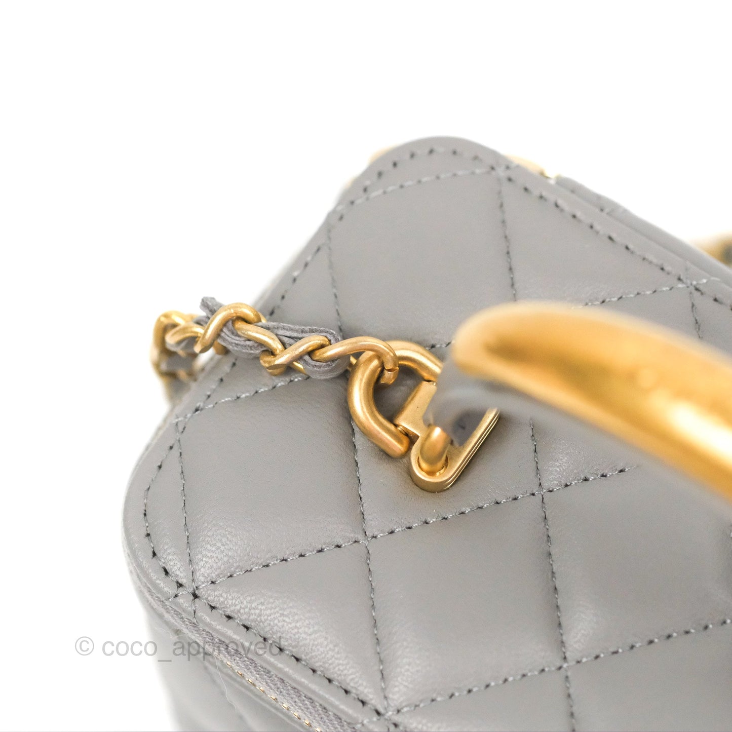 Chanel Vanity Rectangular Metal Top Handle Grey Lambskin Aged Gold Hardware