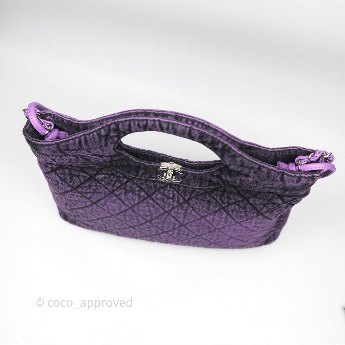 Chanel 31 Large Shopping Bag Quilted Denimpression Purple Black Silver Hardware