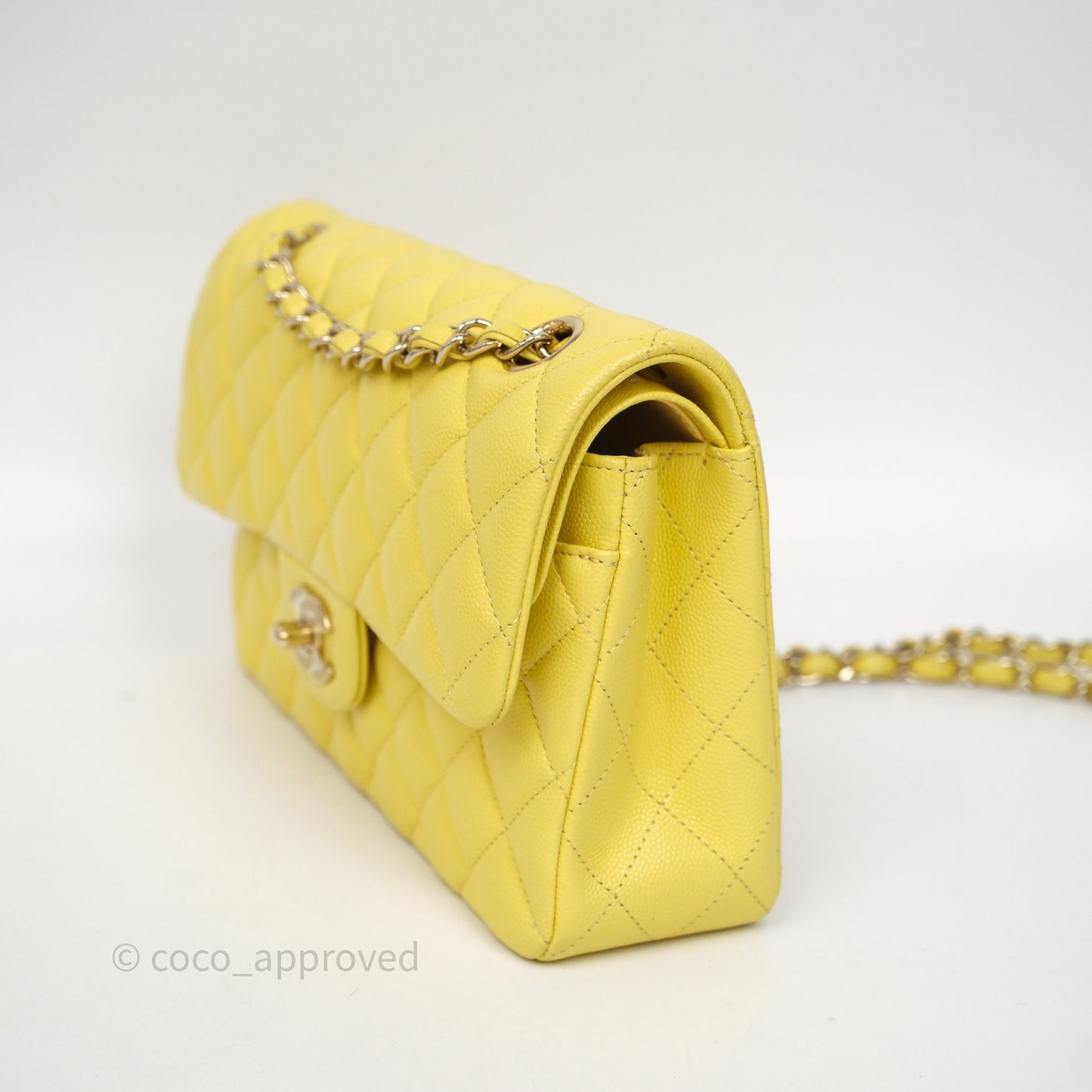 Chanel Small Classic Flap Quilted Yellow Caviar Gold Hardware