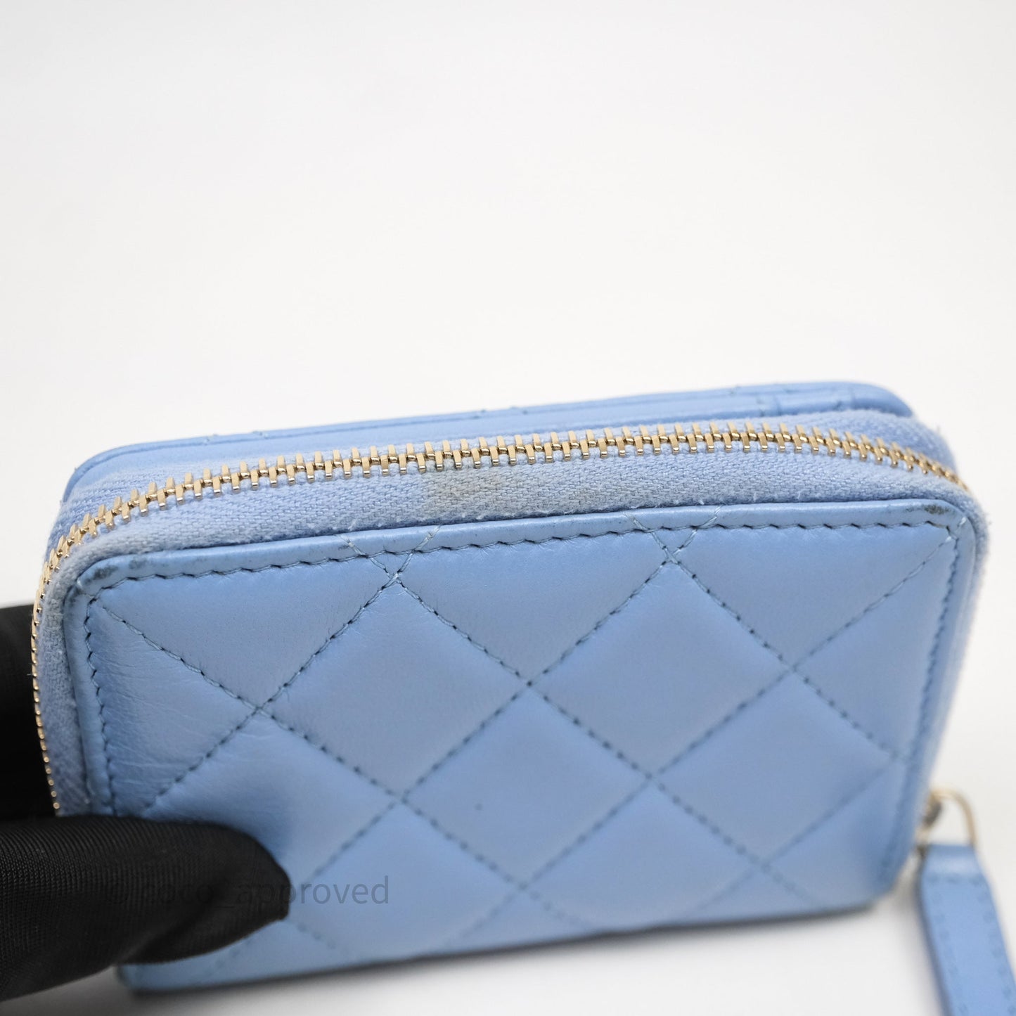 Chanel Classic Zipped Coin Purse Blue Lambskin Gold Hardware