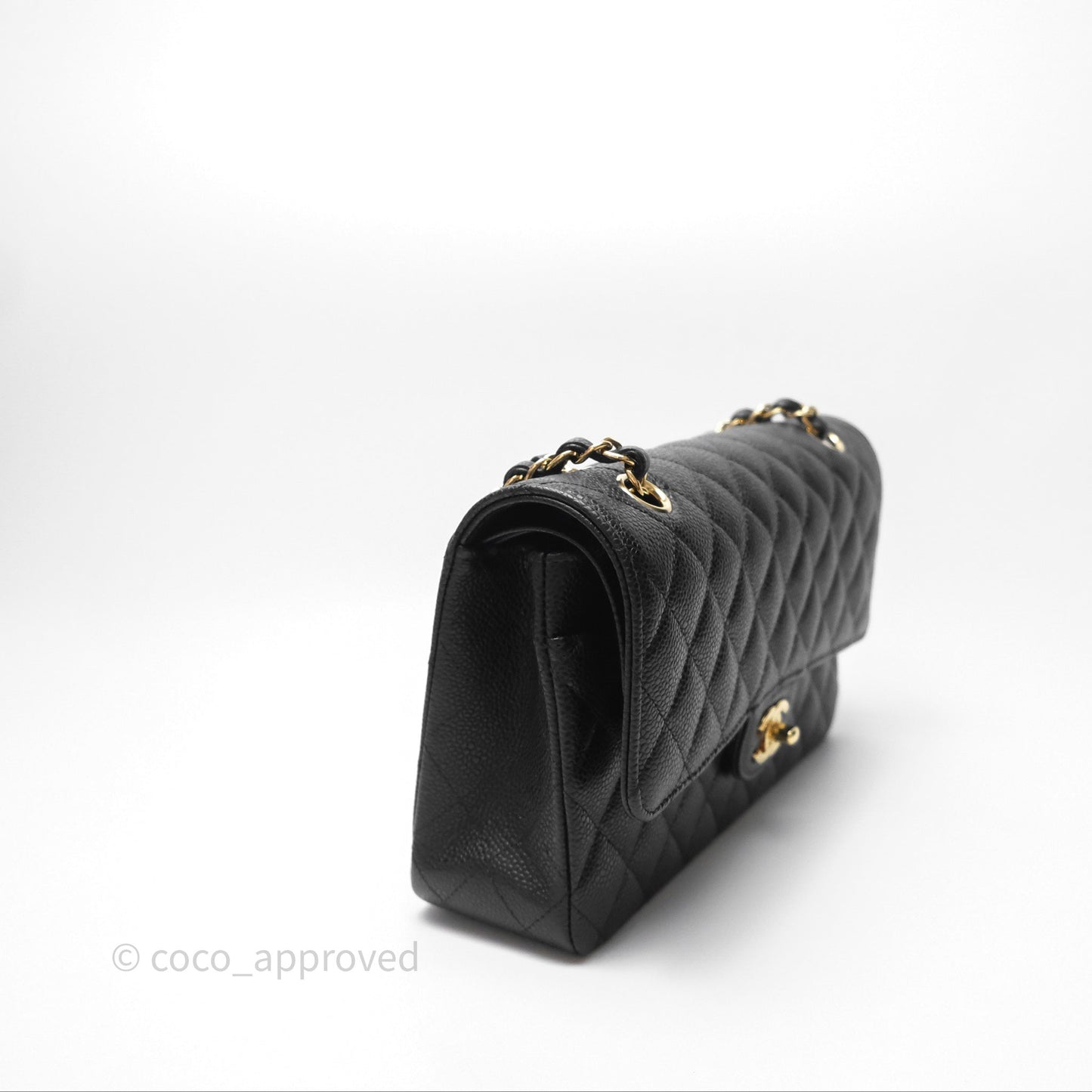 Chanel M/L Medium Classic Flap Quilted Black Caviar Gold Hardware
