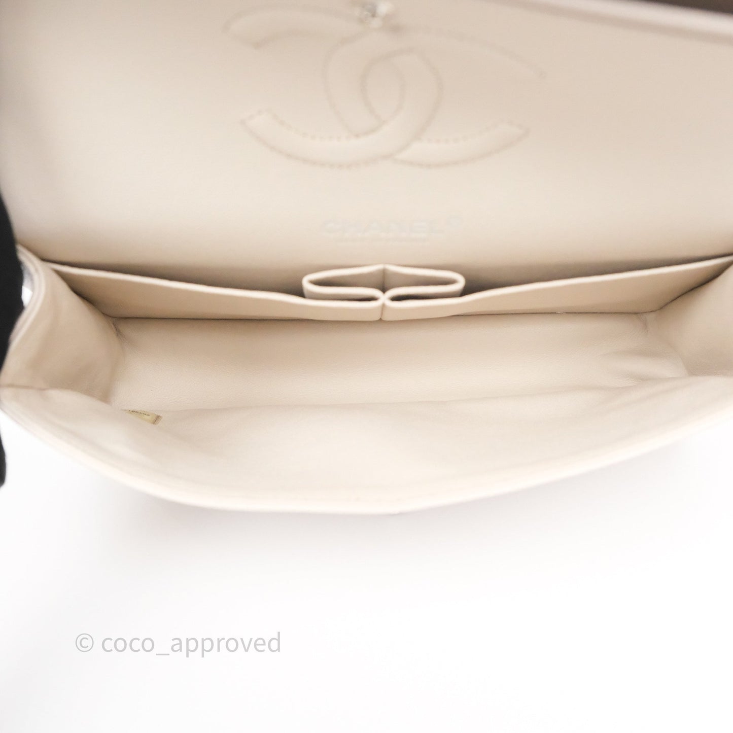 Chanel Classic M/L Medium Flap Quilted Stone Ivory Caviar Silver Hardware