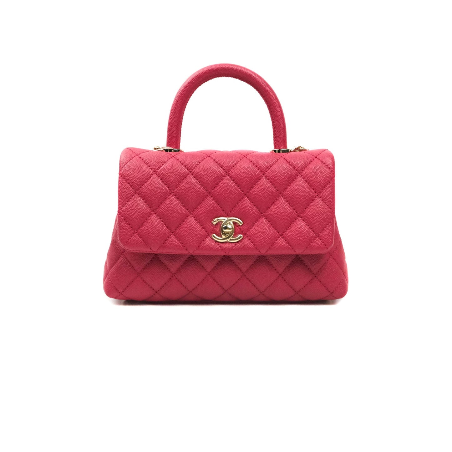 Chanel Small Coco Handle Quilted Caviar Rosy Red Gold Hardware