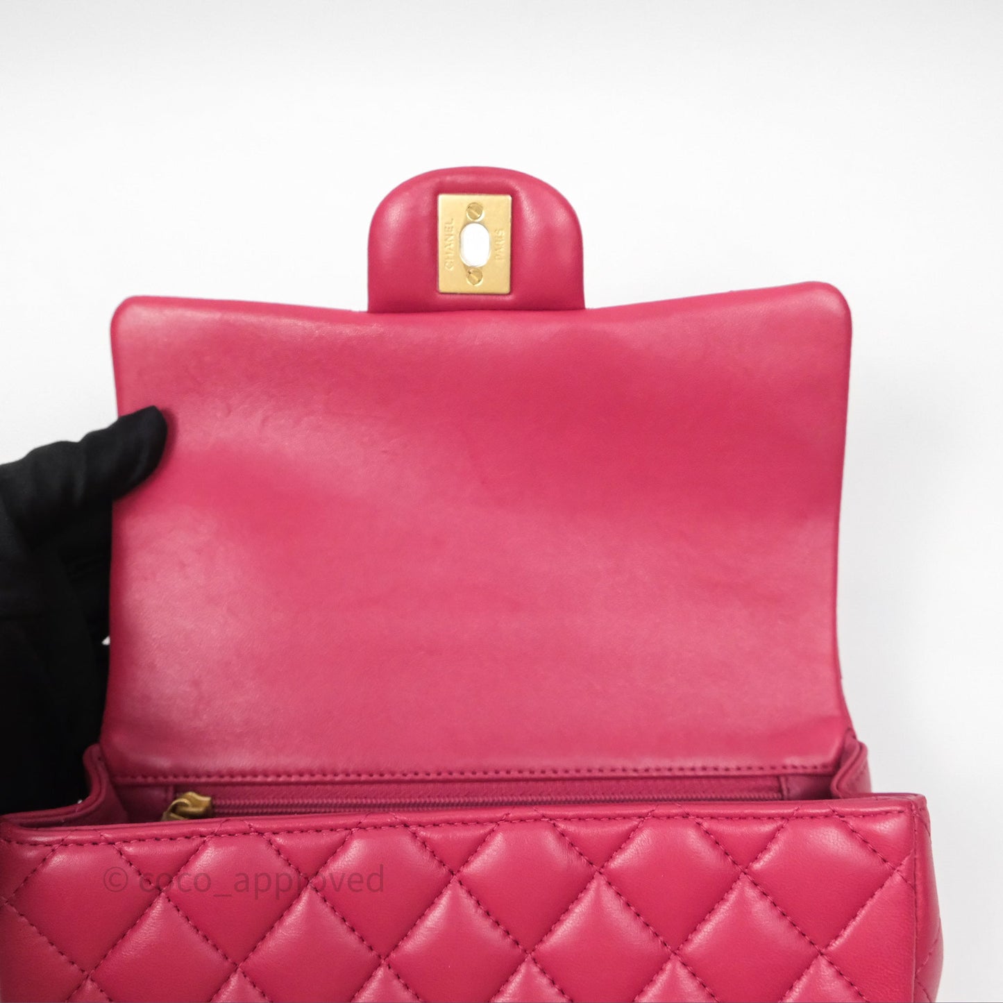 Chanel Top Handle Mini Rectangular Flap Red Lambskin Aged Gold Hardware