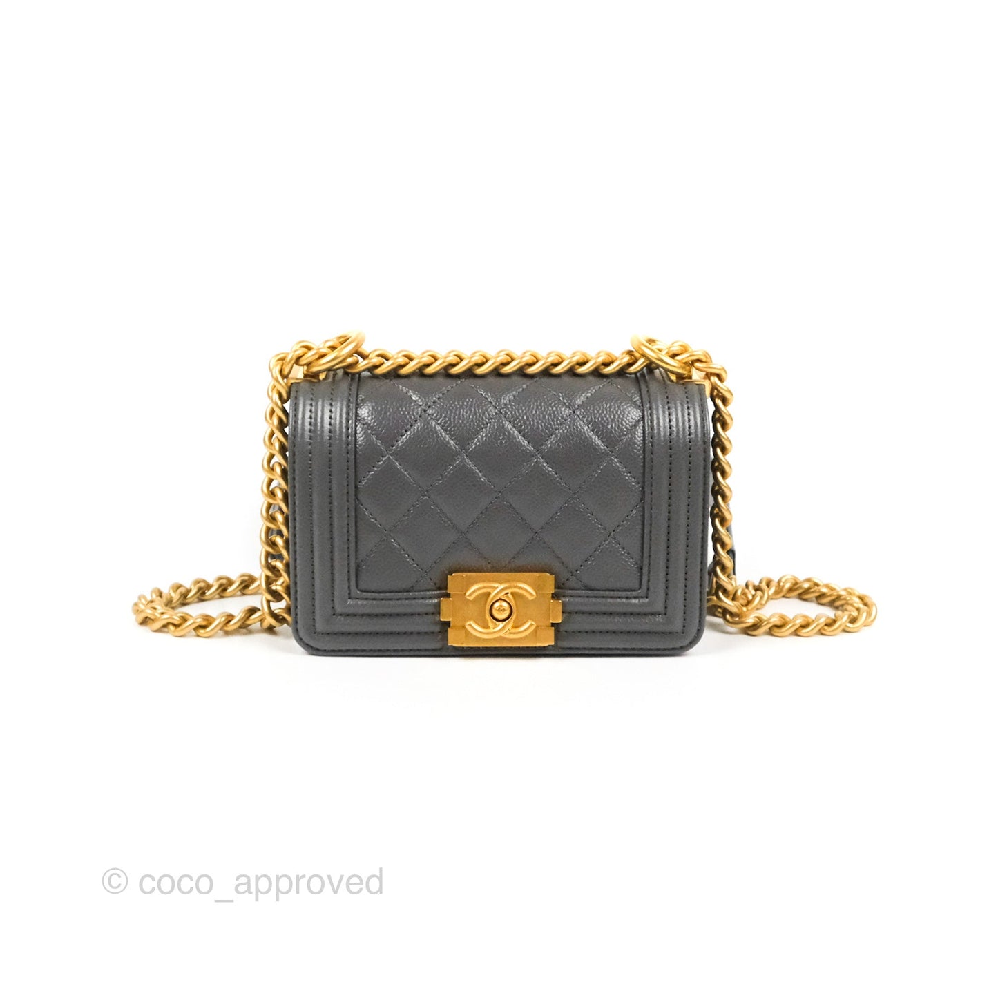 Chanel Mini Boy Dark Grey Caviar Aged Gold Hardware