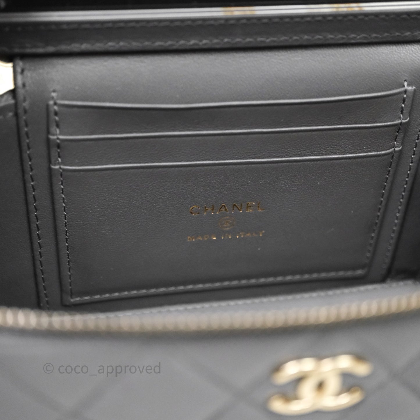 Chanel Vanity Rectangular Top Handle Grey Lambskin Gold Hardware