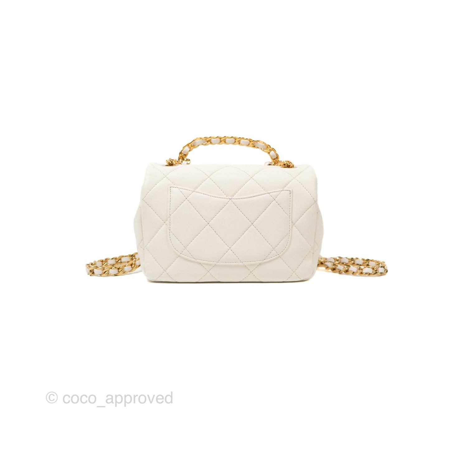 Chanel Quilted Flap Bag With Chanel Logo Top Handle White Calfskin Gold Hardware