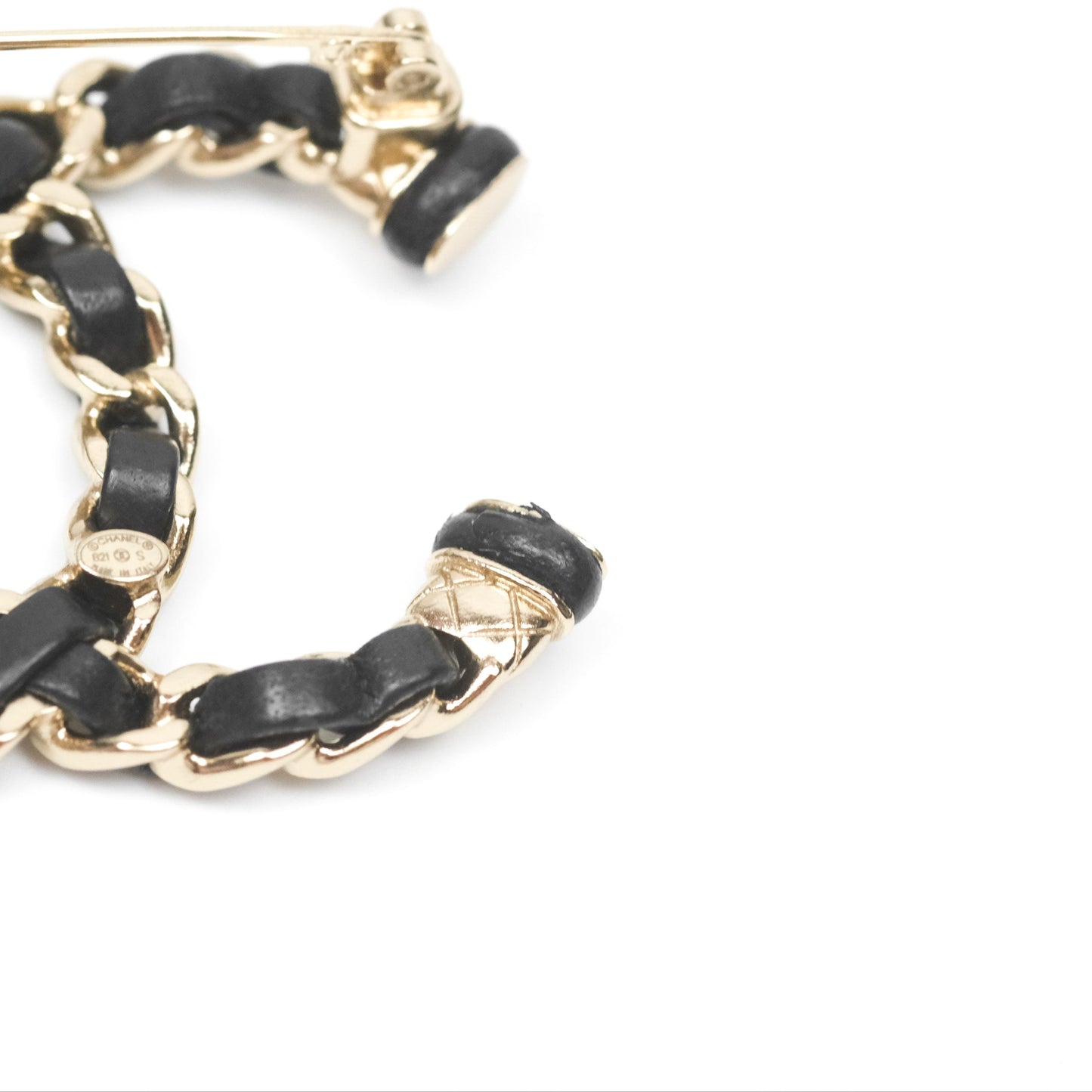 Chanel CC Black Lambskin Brooch in Gold Tone 21S