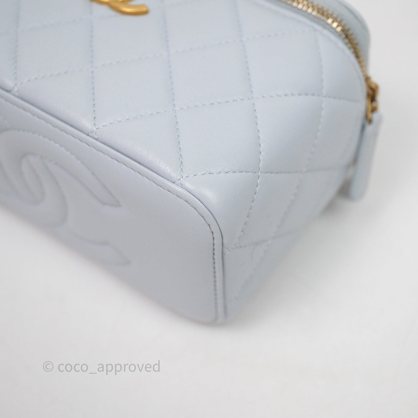 Chanel Vanity with Adjustable Chain Blue Lambskin Aged Gold Hardware