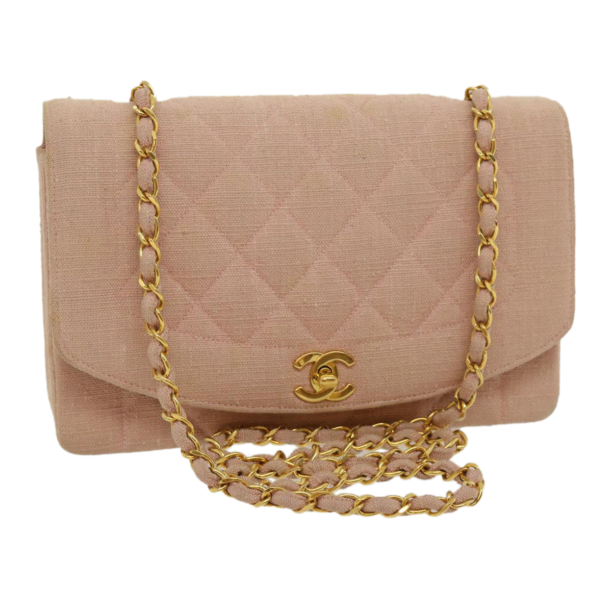Luxury Chanel Matelasse Turn Lock Chain Diana Shoulder Bag Canvas Pink CC  29889A