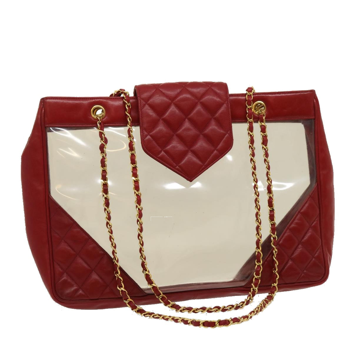 Luxury Chanel Matelasse Chain Shoulder Bag Lamb Skin Enamel Red Clear CC  29894A