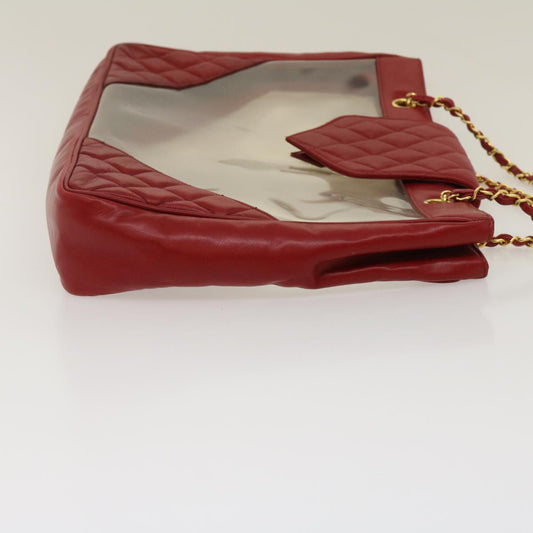 Luxury Chanel Matelasse Chain Shoulder Bag Lamb Skin Enamel Red Clear CC  29894A