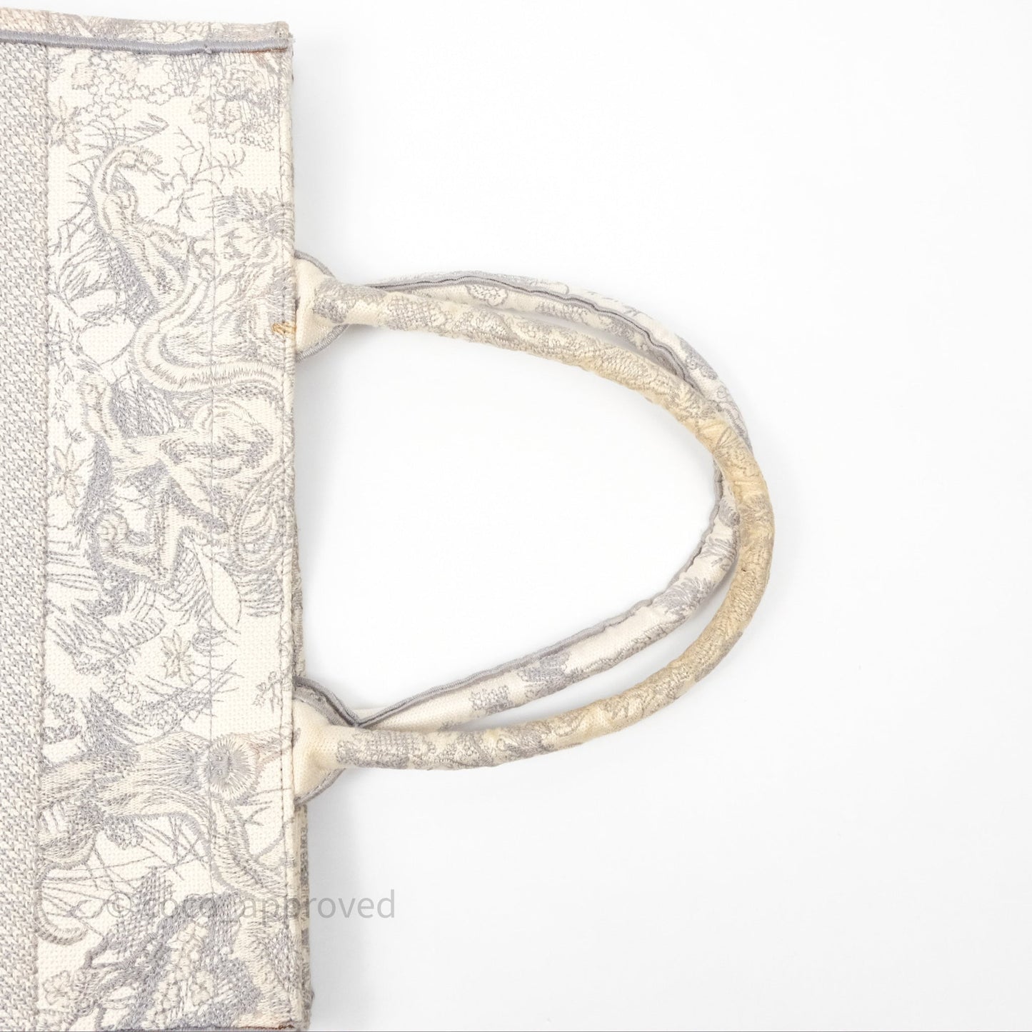 Christian Dior Medium (Old Small) Embroidered Toile De Jouy Light Grey Canvas Book Tote