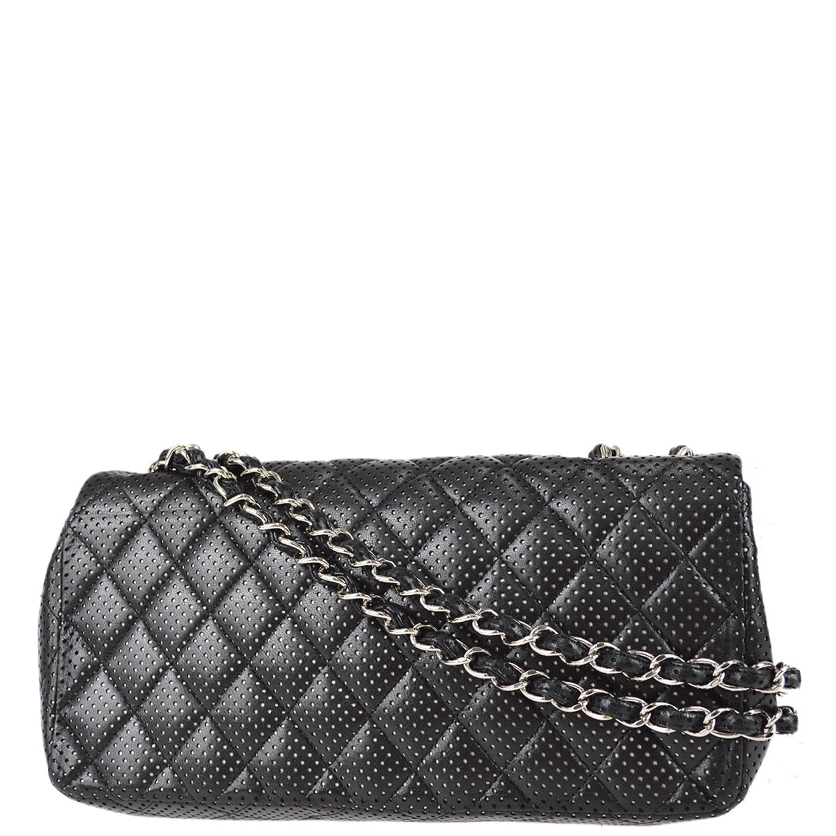 Luxury Chanel Black Perforated Lambskin East West Shoulder Bag