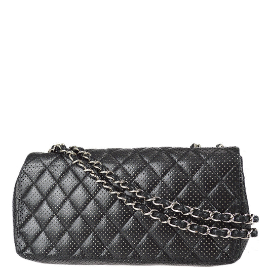 Luxury Chanel Black Perforated Lambskin East West Shoulder Bag
