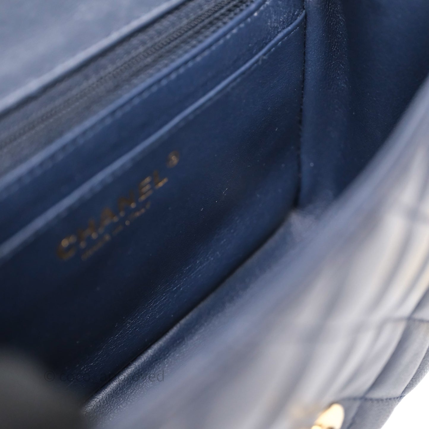 Chanel Mini Square Flap Quilted Navy Lambskin Gold Hardware