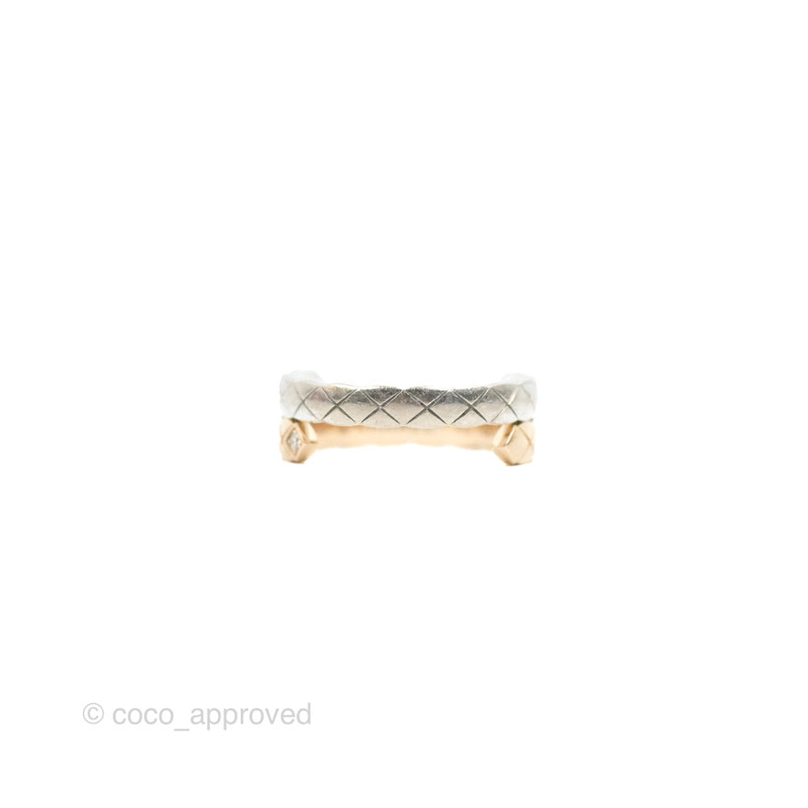 Chanel Crystal Coco Crush Toi Et Moi Ring 18K White & Beige Gold Size 51